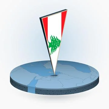 Lebanon map in round isometric style with triangular 3D flag of Lebanon Stock Illustration