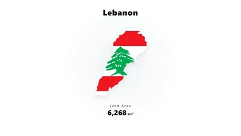 Lebanon map silhouette filled with red white green flag colors and cedar emblem Stock Footage 345643894