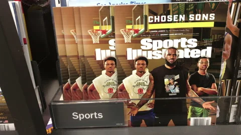 Lebron James and Two Sons on The Cover Of Sports Illustrated, Newsstand Stock Footage 217569080