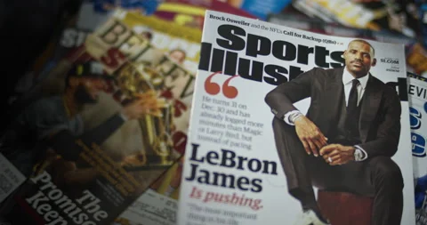 LeBron James in suit and tie, Cover of Sports Illustrated Stock Footage 146353781