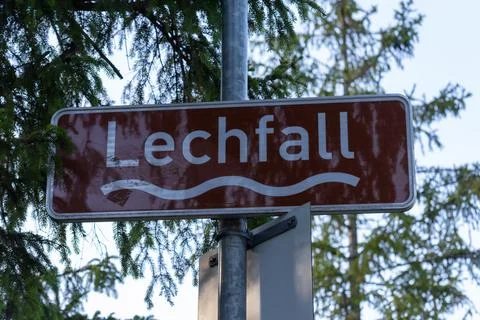 Lechfall sign showing direction to waterfall attraction Stock Photos