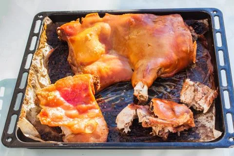 Lechona asada a la mallorquina or roast suckling pig Majorcan style Stock Photos