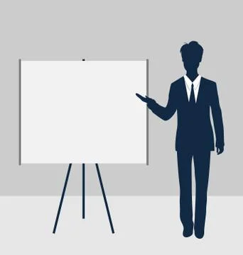 Lector stand near board presentation showing speak project brief Stock Illustration