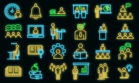 Lecture class icons set vector neon Illustrazione stock