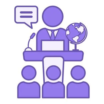 Lecture Color Icon. Vector Icon. Teacher on the Tribune Gives a Lecture to .. Stock Illustration