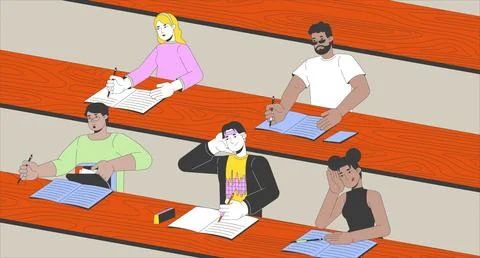 Lecture hall with students cartoon flat illustration Stock Illustration