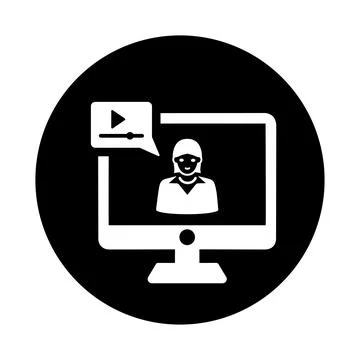 Lecture, online icon. Black vector graphics. Illustrazione stock