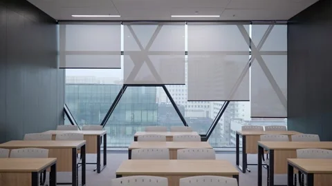 Lecture room, with panoramic windows Stock Footage 302473528