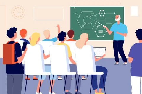 Lecture. Student class, education training lesson. Teacher presentation or Illustrazione stock
