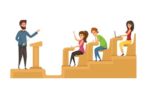 Lecture, study, education concept. Learning process, high school lesson. Illustrazione stock