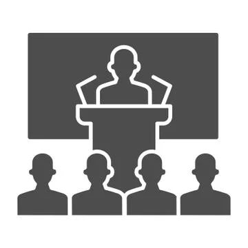 Lecturer in front of large auditorium solid icon, presentation concept, Speaker Stock Illustration