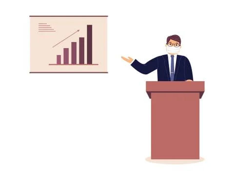 Lecturer in protective face mask behind lectern make report Stock Illustration