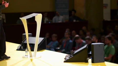 Lecturer Walking Towards Speakers Table Stock Footage 68622513