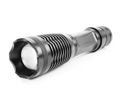 LED black flashlight isolated on white background 스톡 사진