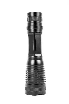 LED black flashlight isolated on white background Stock Photos