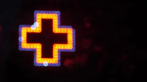 LED blurred pharmacy cross indicating pharmacy location. LED pharmacy cross Stock Footage 279222718