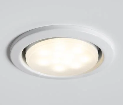 LED built-in lamp on white stretch ceiling. LED celling lamp. Foto stock