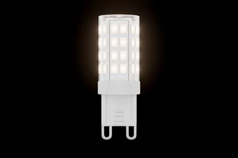 An LED bulb with a G9 base and a clear polycarbonate cap glows against a bl.. Stock Illustration