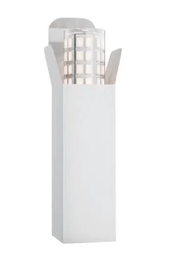 An LED bulb with a G9 base and a clear polycarbonate cap in a white box or pa Stock Illustration
