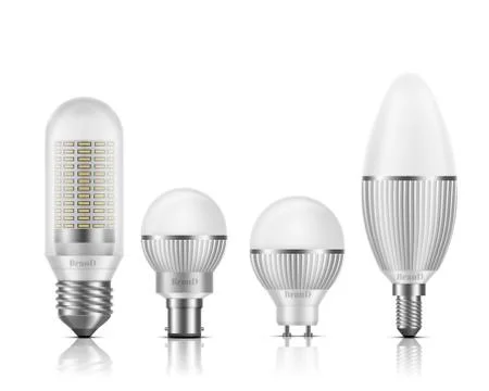 LED bulbs with different base types set Stock Illustration
