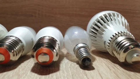 LED bulbs. A set of light bulbs. LED energy-saving light bulbs Stock Footage 119255844