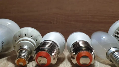 LED bulbs. A set of light bulbs. LED energy-saving light bulbs Stock Footage 119257021