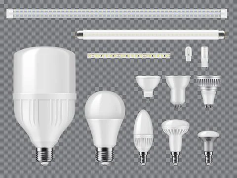 LED bulbs, strips and linear lamps vector mockup Stockillustratie
