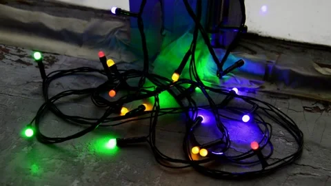 Led Christmas lights on windowsill Stock Footage 246745532