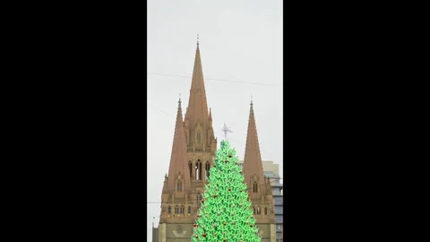 LED Christmas Tree in Front of Melbourne Cathedral 스톡 동영상 323681774