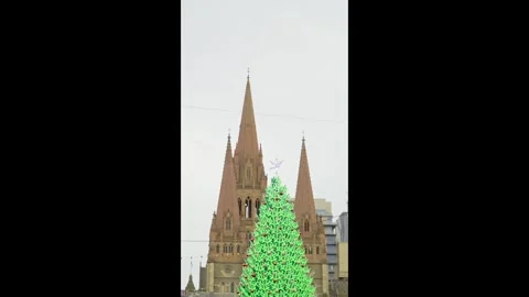 LED Christmas Tree in Front of Melbourne Cathedral Video stock 323681795