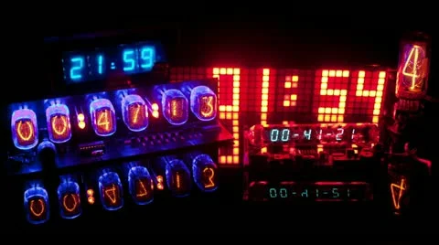 Led clock collection, nixie numbers Stock Footage 21760812