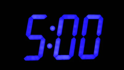 LED clock display with large blue numbers Stock Footage 120521224