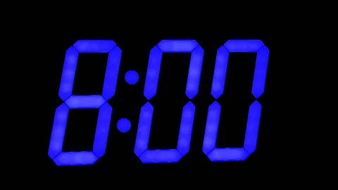 LED clock display with large blue numbers Stock Footage 120521347