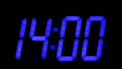 LED clock display with large blue numbers Stock Footage 120521660