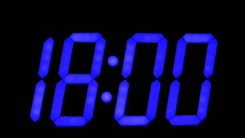 LED clock display with large blue numbers Stock Footage 120521824