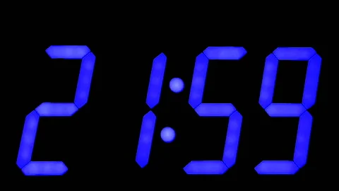 LED clock display with large blue numbers Stock Footage 120522044