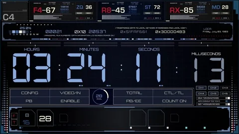 LED Digital Count Numbers HUD Interface Screen background. Stock Footage 70798214