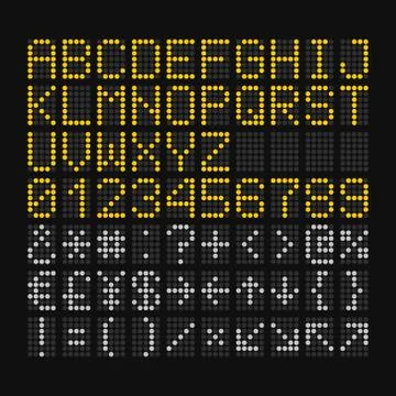 LED Digital Font on Black Background for Airport Board. Stock Illustration
