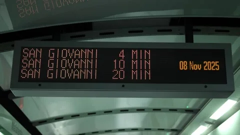 LED display in Rome Metro C showing train arrival Stock Footage 321536212