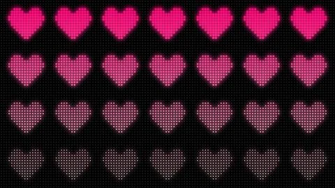 LED Dot Glowing Pink Hearts on Black Cute Pop Love Background Stock Illustration