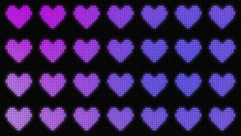 LED Dot Glowing Purple Blue Hearts on Black Cute Digital Love Background Stock Illustration
