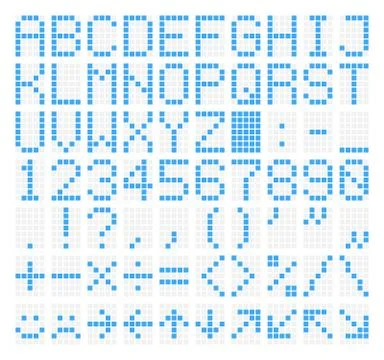 LED Dot Matrix Panel. Letters, numbers, punctuation marks, arithmetic signs Stock Illustration