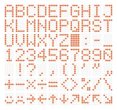 LED Dot Matrix Panel. Letters, numbers, punctuation marks, arithmetic signs Stock Illustration