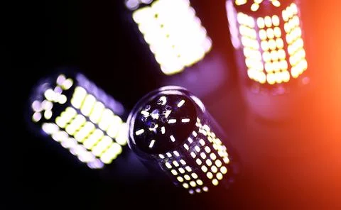 LED elements in the lamp. Lamps with diodes. Many bright lights from diode .. Stockfoto's