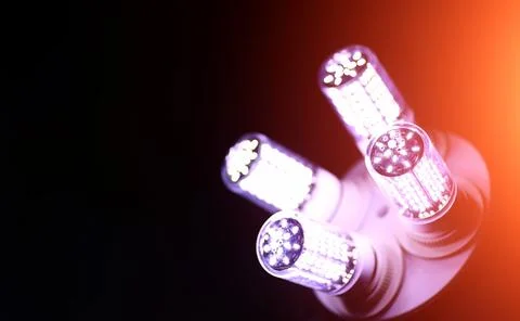 LED elements in the lamp. Lamps with diodes. Many bright lights from diode .. 写真素材