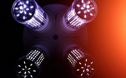 LED elements in the lamp. Lamps with diodes. Many bright lights from diode .. Foto stock