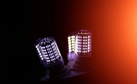 LED elements in the lamp. Lamps with diodes. Many bright lights from diode .. Foto stock