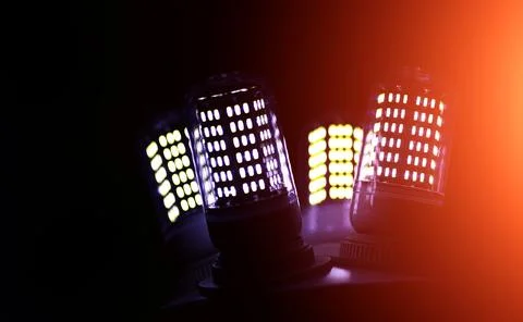 LED elements in the lamp. Lamps with diodes. Many bright lights from diode .. Stock Photos
