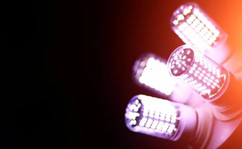 LED elements in the lamp. Lamps with diodes. Many bright lights from diode .. 写真素材