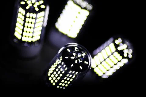 LED elements in the lamp. Lamps with diodes. Many bright lights from diode .. Foto stock